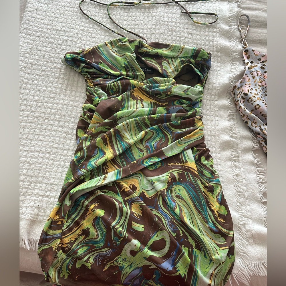 Tulum inspired cut out ruched dress size medium, worn once